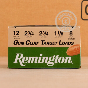 Photograph showing detail of 12 GAUGE REMINGTON GUN CLUB 2-3/4" #8 SHOT (25 ROUNDS)