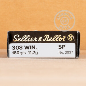 Photo detailing the .308 WINCHESTER SELLIER & BELLOT 180 GRAIN SP (20 ROUNDS) for sale at AmmoMan.com.