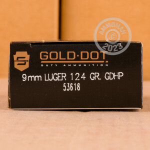 Photo detailing the 9MM LUGER SPEER GOLD DOT 124 GRAIN JHP (50 ROUNDS) for sale at AmmoMan.com.