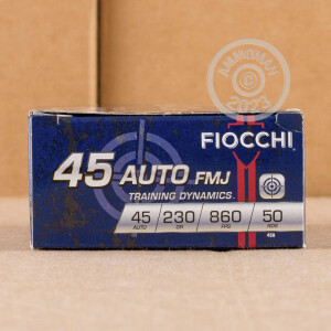 Photo detailing the 45 ACP FIOCCHI 230 GRAIN FMJ (1000 ROUNDS) for sale at AmmoMan.com.