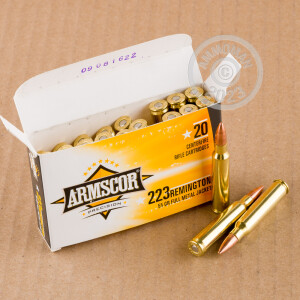 Photo of 223 Remington FMJ-BT ammo by Armscor for sale.