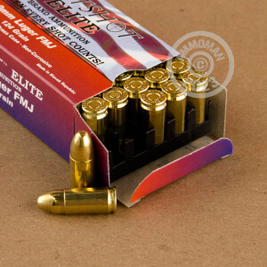 A photograph of 1000 rounds of 124 grain 9mm Luger ammo with a FMJ bullet for sale.