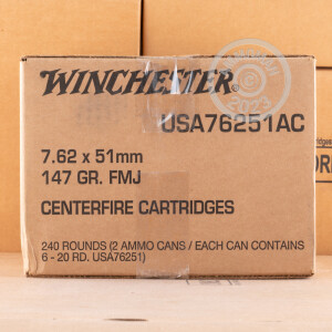 Photograph showing detail of 7.62 NATO WINCHESTER AMMO CAN 147 GRAIN FMJ (240 ROUNDS)