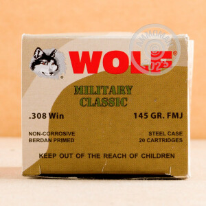 Photograph showing detail of .308 WIN WOLF WPA 145 GRAIN FULL METAL JACKET (500 ROUNDS)