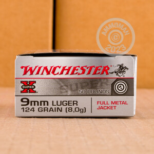 Photo detailing the 9MM WINCHESTER SUPER-X 124 GRAIN FMJ (500 ROUNDS) for sale at AmmoMan.com.