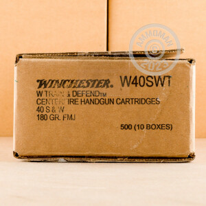Image of the .40 S&W WINCHESTER TRAIN & DEFEND 180 GRAIN FMJ (50 ROUNDS) available at AmmoMan.com.