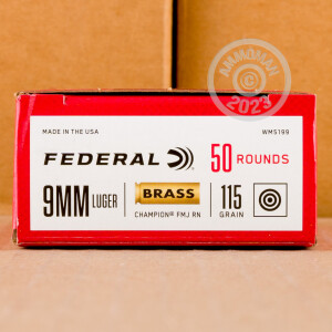 Photograph showing detail of 9MM LUGER FEDERAL CHAMPION 115 GRAIN FMJ (50 ROUNDS)