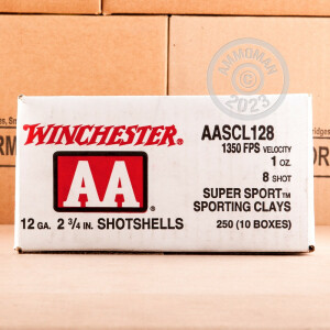 Image of the 12 GAUGE WINCHESTER AA SUPER SPORT SPORTING CLAYS 2-3/4" 1 OZ. #8 SHOT (25 ROUNDS) available at AmmoMan.com.