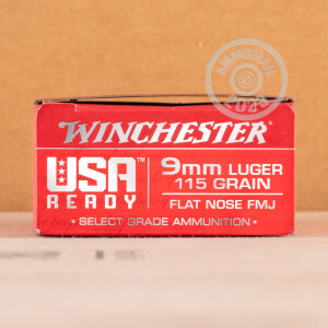 Photograph showing detail of 9MM WINCHESTER USA READY 115 GRAIN FMJ FN (50 ROUNDS)