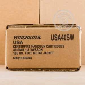 Photo detailing the 40 S&W WINCHESTER 165 GRAIN FMJ-FN (50 ROUNDS) for sale at AmmoMan.com.