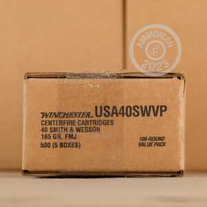 Photograph showing detail of 40 S&W WINCHESTER USA 165 GRAIN FULL METAL JACKET (500 ROUNDS)
