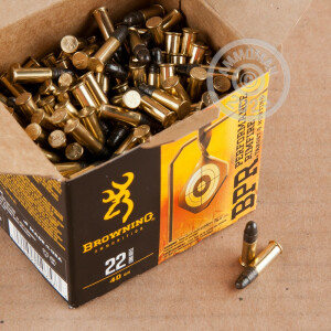 Image of bulk .22 Long Rifle ammo by Browning that's ideal for training at the range.