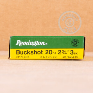 Photo detailing the 20 GAUGE REMINGTON EXPRESS 2-3/4" #3 BUCKSHOT (5 ROUNDS) for sale at AmmoMan.com.