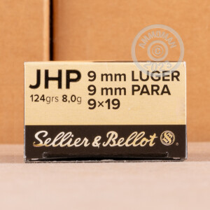 Photograph showing detail of 9MM LUGER SELLIER & BELLOT 124 GRAIN JHP (50 ROUNDS)