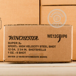 Photo detailing the 12 GAUGE WINCHESTER SUPER-X XPERT HIGH VELOCITY 2-3/4“ 1 OZ. #6 SHOT (100 ROUNDS) for sale at AmmoMan.com.