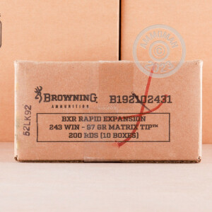 Image of 243 Winchester ammo by Browning that's ideal for whitetail hunting.