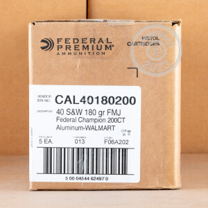 Image of the 40 S&W FEDERAL CHAMPION 180 GRAIN FMJ (200 ROUNDS) available at AmmoMan.com.