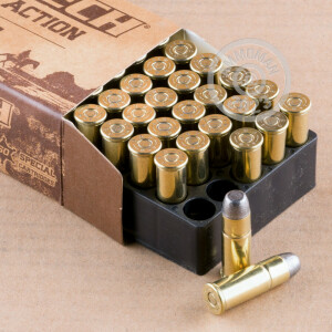 A photograph of 50 rounds of 225 grain 44-40 WCF ammo with a Lead Flat Nose bullet for sale.