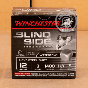 Image of 12 GAUGE WINCHESTER ELITE BLIND SIDE WATERFOWL 3" 1-3/8 OZ. #5 HEX STEEL SHOT (25 ROUNDS)