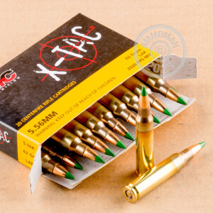 A photograph of 20 rounds of 62 grain 5.56x45mm ammo with a Penetrator bullet for sale.