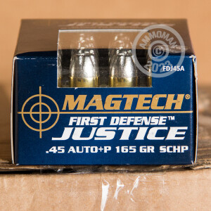 Photo detailing the .45 ACP +P MAGTECH FIRST DEFENSE 165 GRAIN SCHP (20 ROUNDS) for sale at AmmoMan.com.