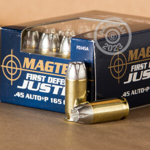 Photograph showing detail of .45 ACP +P MAGTECH FIRST DEFENSE 165 GRAIN SCHP (20 ROUNDS)
