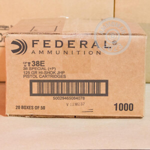 Photo detailing the .38 SPECIAL +P FEDERAL 125 GRAIN JHP (1000 ROUNDS) for sale at AmmoMan.com.