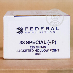 Photo detailing the .38 SPECIAL +P FEDERAL 125 GRAIN JHP (1000 ROUNDS) for sale at AmmoMan.com.