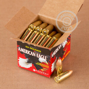 Image of the 9MM LUGER FEDERAL AMERICAN EAGLE (TRAYLESS) 115 GRAIN FMJ (500 ROUNDS) available at AmmoMan.com.