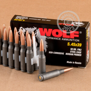 Image of the 5.45X39 WOLF 60 GRAIN FMJ (1000 ROUNDS) available at AmmoMan.com.