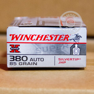 Photograph showing detail of 380 ACP WINCHESTER SILVERTIP 85 GRAIN JHP (50 ROUNDS)