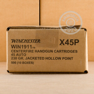 Photo detailing the .45 ACP WINCHESTER WIN 1911 230 GRAIN JHP (50 ROUNDS) for sale at AmmoMan.com.