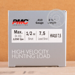 Photograph showing detail of 410 BORE PMC HIGH VELOCITY HUNTING LOAD 2-1/2" 1/2 OZ. #7.5 SHOT (250 ROUNDS)
