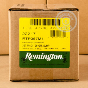 Photo detailing the 357 MAGNUM REMINGTON HTP 125 GRAIN SJHP (500 ROUNDS) for sale at AmmoMan.com.