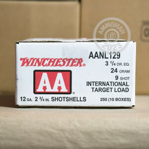 Photo detailing the 12 GAUGE WINCHESTER AA INTERNATIONAL TARGET 2-3/4" 7/8 OZ. #9 SHOT (25 ROUNDS) for sale at AmmoMan.com.