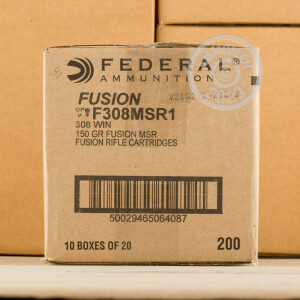 Photograph showing detail of .308 WINCHESTER FEDERAL FUSION MSR 150 GRAIN SP (20 ROUNDS)