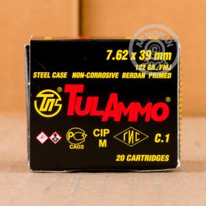 Photograph showing detail of 7.62X39 TULA 122 GRAIN FMJ (20 ROUNDS)