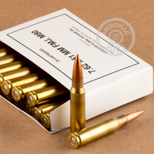 A photograph of 200 rounds of 147 grain 308 / 7.62x51 ammo with a FMJ bullet for sale.