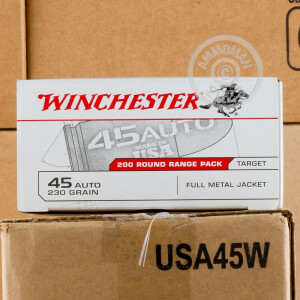 Photograph showing detail of 45 ACP WINCHESTER RANGE PACK 230 GRAIN FMJ (200 ROUNDS)