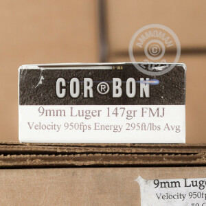 Photo detailing the 9MM LUGER CORBON 147 GRAIN FMJ (50 ROUNDS) for sale at AmmoMan.com.
