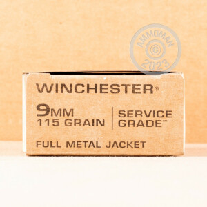 Image of the 9MM WINCHESTER SERVICE GRADE 115 GRAIN FMJ (50 ROUNDS) available at AmmoMan.com.