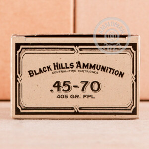 Photo detailing the 45-70 GOVERNMENT BLACK HILLS 405 GRAIN LFP (20 ROUNDS) for sale at AmmoMan.com.