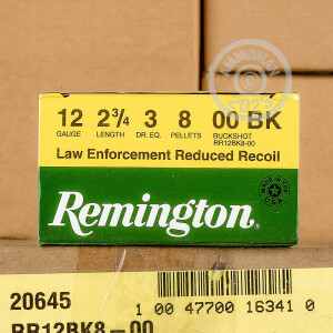 Photograph showing detail of 12 GAUGE REMINGTON LAW ENFORCEMENT REDUCED RECOIL 2-3/4“  #00 BUCK SHOT (25 ROUNDS)