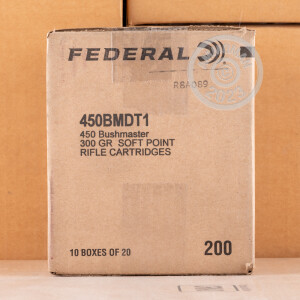 A photo of a box of Federal ammo in 450 Bushmaster.
