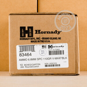 Photograph showing detail of 6.8 SPC HORNADY BLACK 110 GRAIN V-MAX (20 ROUNDS)