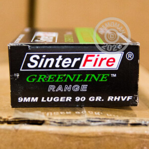 A photograph detailing the 9mm Luger ammo with frangible bullets made by SinterFire.