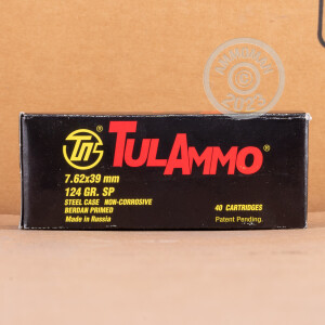 Photograph showing detail of 7.62X39 TULA 124 GRAIN SP (1000 ROUNDS)