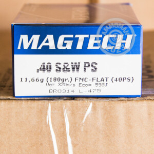 Photo detailing the .40 S&W MAGTECH 180 GRAIN FMJ FLAT POINT (50 ROUNDS) for sale at AmmoMan.com.