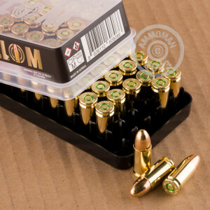 A photo of a box of Belom ammo in 9mm Luger.