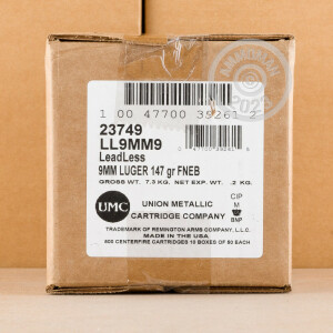 Image of the 9MM REMINGTON UMC 147 GRAIN FNEB LEADLESS (50 ROUNDS) available at AmmoMan.com.